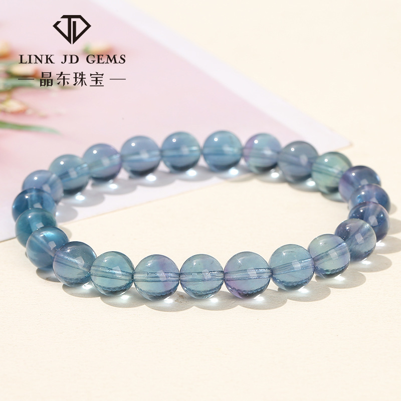 Jingdong jewelry natural blue fluorite bracelet raw ore polished elegant fashion men's and women's single circle round bead bracelet wholesale