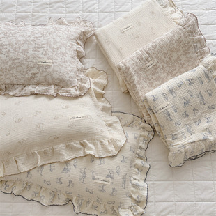 Cute ins Style A Pure Cotton Soft Gauze Quilt Cover Baby Single Bed Double Yarn Lace Small Fresh Four-piece Set