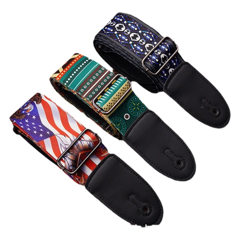 Correa de guitarra estilo étnico ensanchada correa de hombro de guitarra de madera guitarra eléctrica Correa impresa de poliéster Correa impresa correa de Reino Unido
