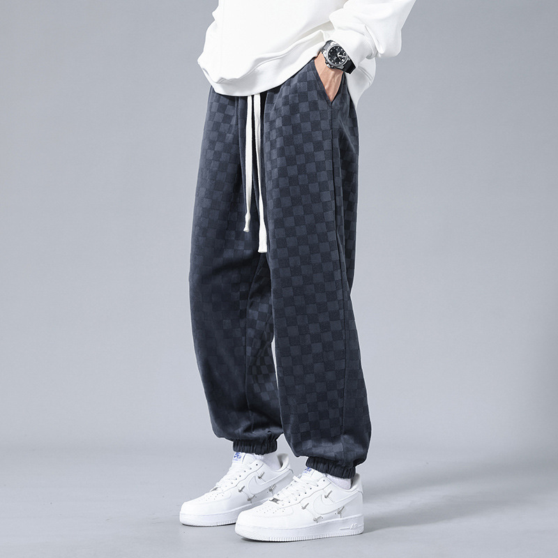 25 Spring and Autumn Corduroy Men's Sweatpants Dipping Casual Pants Printed Checkerboard Men's Corset Pants All-match Loose Hong Kong Style
