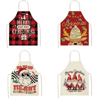 temu跨境供货新款圣诞围裙定制亚麻无袖挂脖防污罩衣圣诞装饰围裙