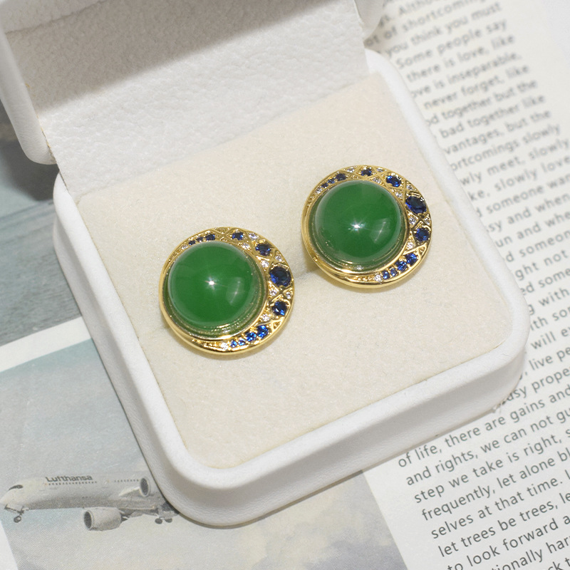 (2개) 시니어 블루 문 귀걸이 펜던트 링 하이 퀄리티 연령을 선택하지 않습니다 천연 녹색 칼 세도니 계란 국수 공장 도매