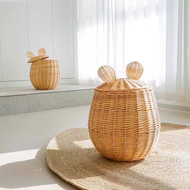 Transfronterizo nórdico tela de caña tela de mano cubierta canasta Mickey Mouse decoración del hogar canasta de ropa sucia