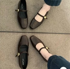 黑色单鞋女2025新款春夏季低跟平底小皮鞋法式玛丽珍女A98-1B