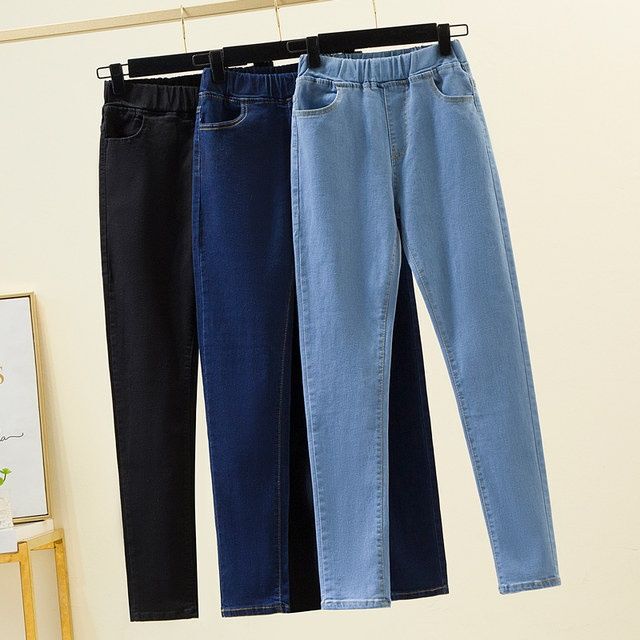 2025 Autumn and Winter Jeans Women's Stretch Large Size Autumn and Winter High Waist Straight-Leg New Pants Loose Fat Girls Look Slim