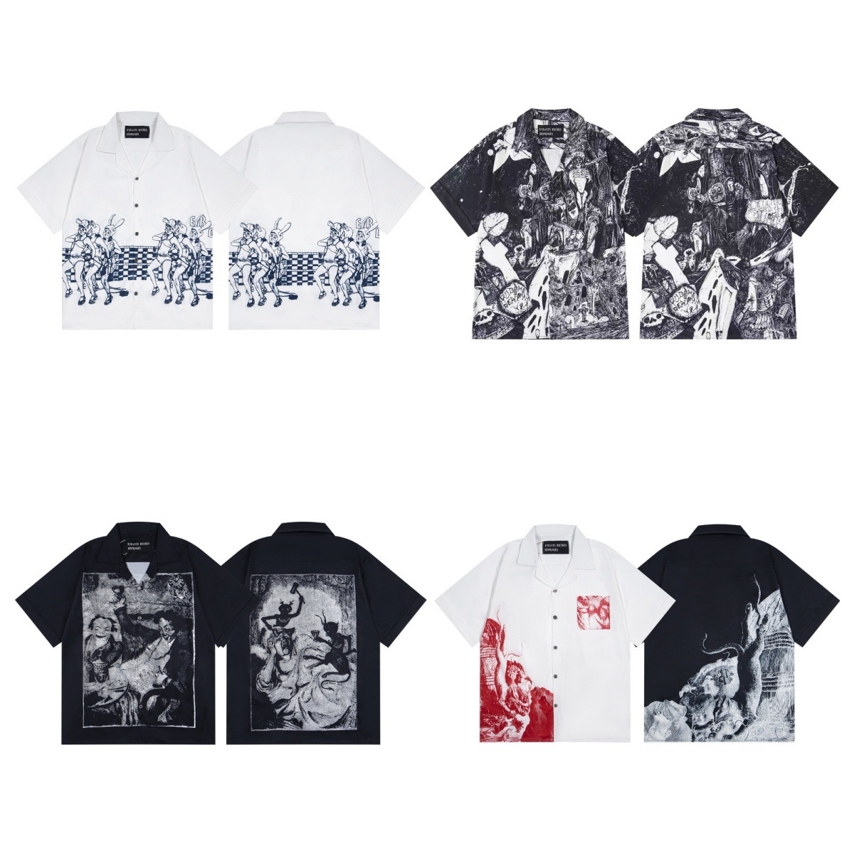 Cross-Border Erd: Melancholic Rich Second-Generation Trendy Brand Niche Retro Loose Casual Printed Pattern Loose Short-Sleeve Shirt