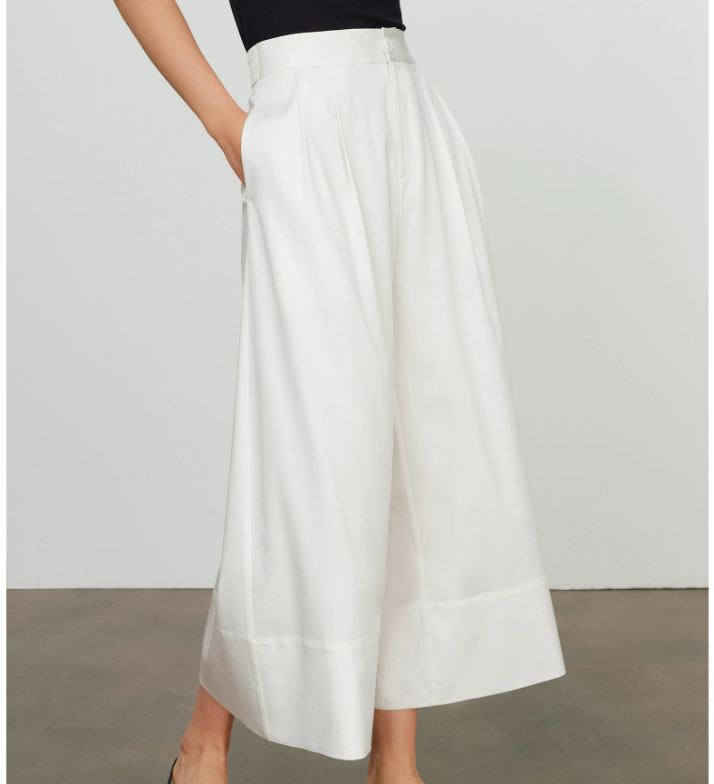 Quần culottes nữ ống rộng cạp cao không áp, phong cách rộng thùng thình xuân hè 2026 — màu trắng chi tiết 9