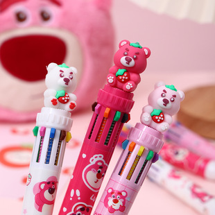 New Cute Bear Ten Color Ballpoint Pen High Color Value Cartoon Modeling Multi-color Hand Account Pen Girl Gift Pen 0.7