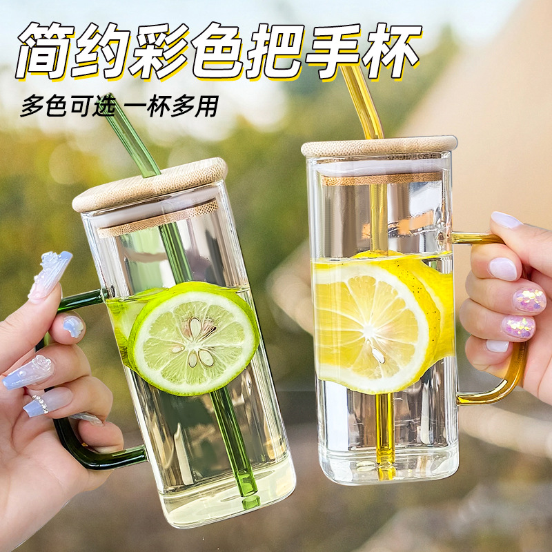 Taza cuadrada de vidrio con alto contenido de borosilicato, taza de sorbente de jugo de alto valor, taza de té para el hogar, taza de leche transparente al por mayor