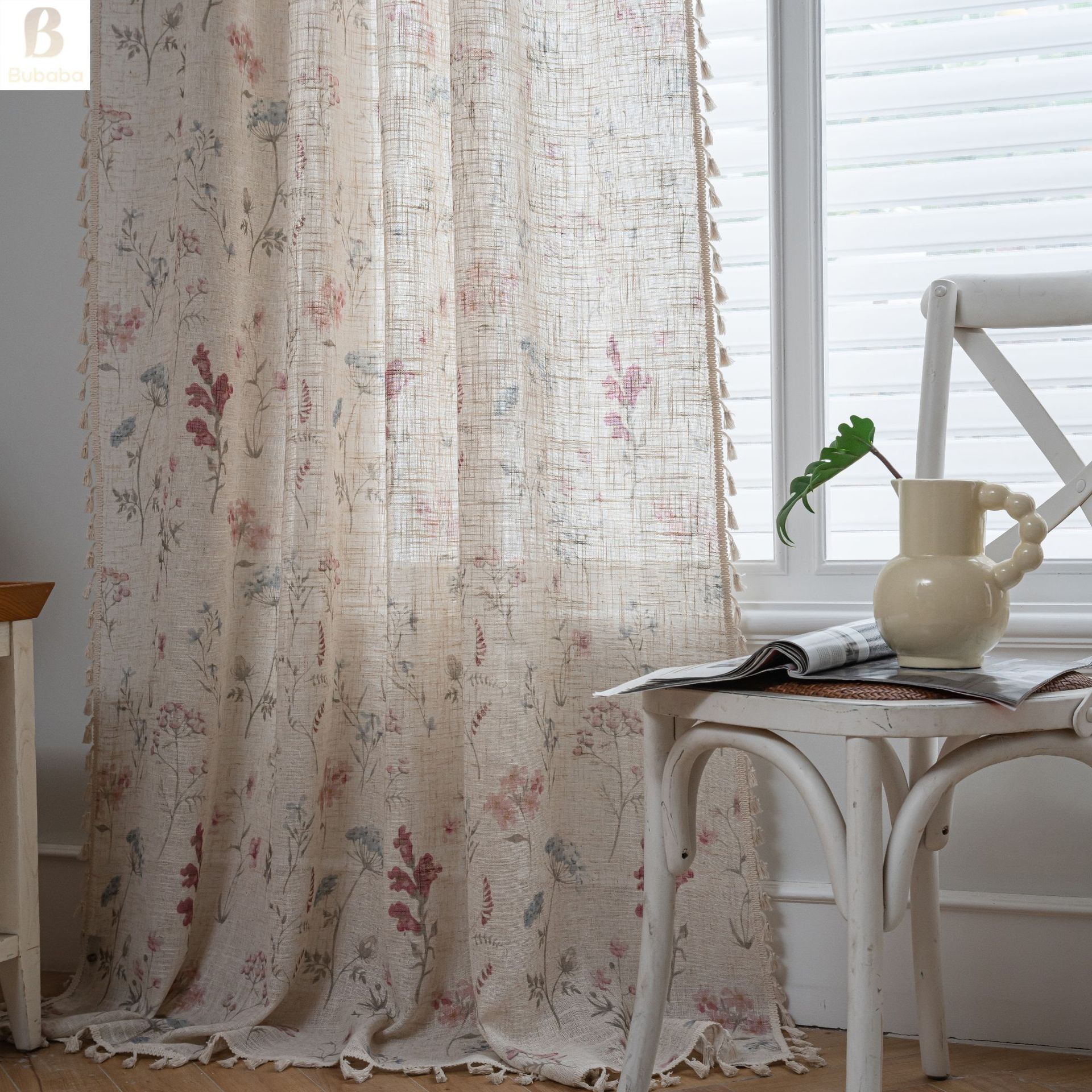 Bubaba Amerikanische Vorhänge Blumenmuster Leinenoptik Schlafzimmer_voghion.com