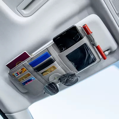Car-Mounted Storage Double Zipper Bag Car Glasses Clip/Bill Clip - premium-style-zippered-storage-bag-gray