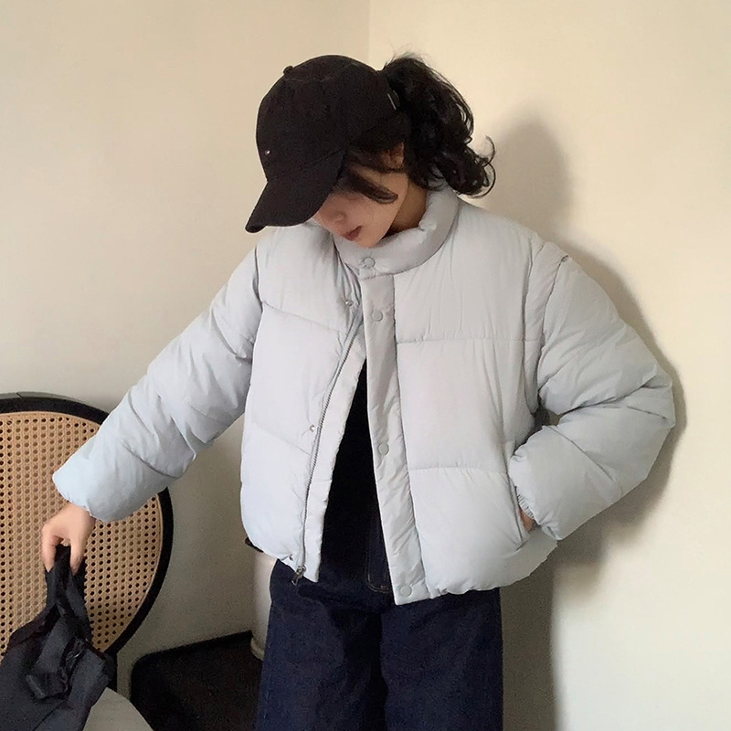 Mangas desmontables dos vestidos de algodón abrigo de ropa de algodón de invierno corto de 2024 nueva chaqueta de algodón cuello de pie ropa de pan grueso image 10