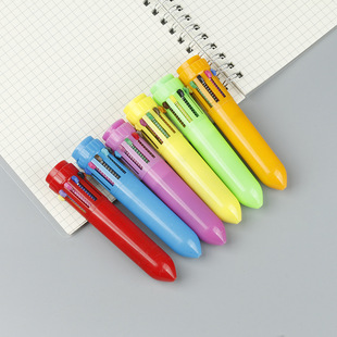 Office Stationery Supplies Student Multicolor Ballpoint Pens Ten-Color Pens Cartoon Retractable Advertising Wholesale Ballpoint Pens