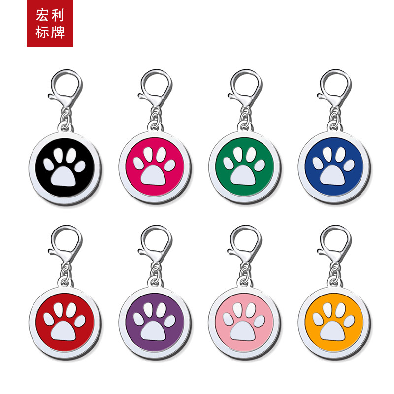 Cross-border paint dog tag lettering round footprint pendant cat dog tag paw pet anti-stray zinc alloy pendant
