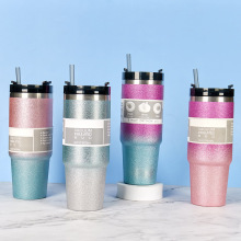 跨境304不锈钢保温杯钻石漆大容量汽车杯冰霸杯真空双层吸管水杯