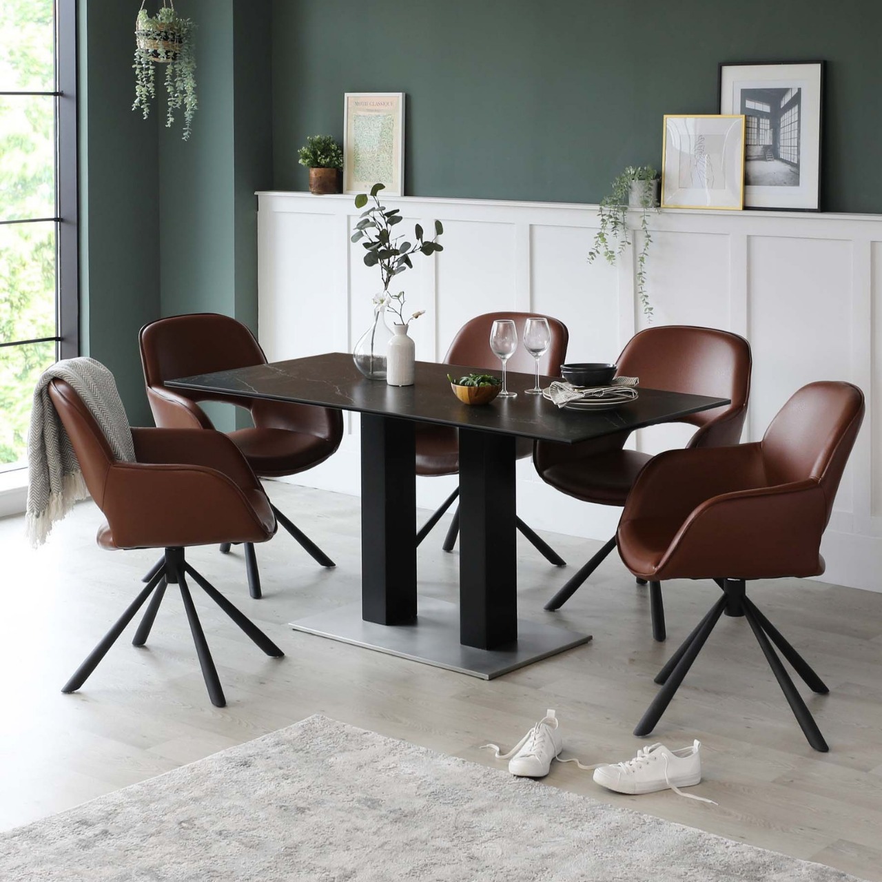 Mesa de comedor de vidrio temperado, mesa de roca de lujo, mesa de comedor moderna y simple.