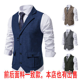 Amazon spring and autumn European and American men's all-match handsome retro herringbone suit waistcoat lapel mature waistcoat vest