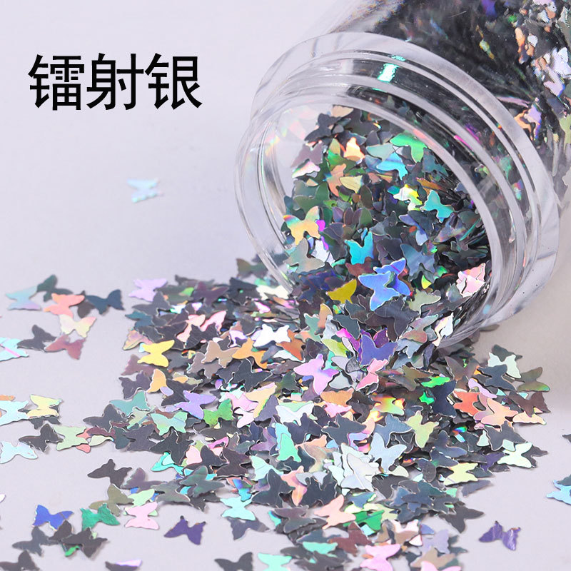 Popular glitter laser butterfly nail art stickers, phone cases, glitter rings, sparkles, epoxy resin glitter.