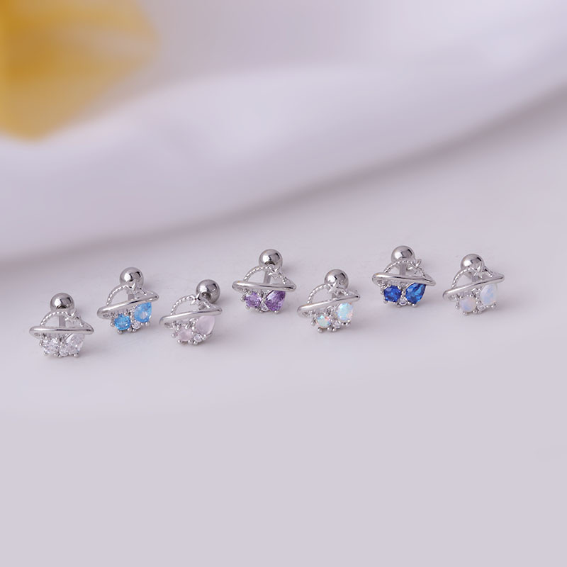 simple 0.8MM titanium steel thin rod zircon planet single ear bone earrings