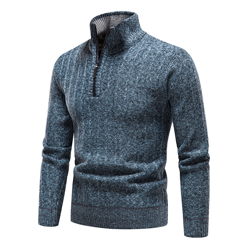 Men's solid color simple new pullover stand collar plus fleece jacket_voghion.com