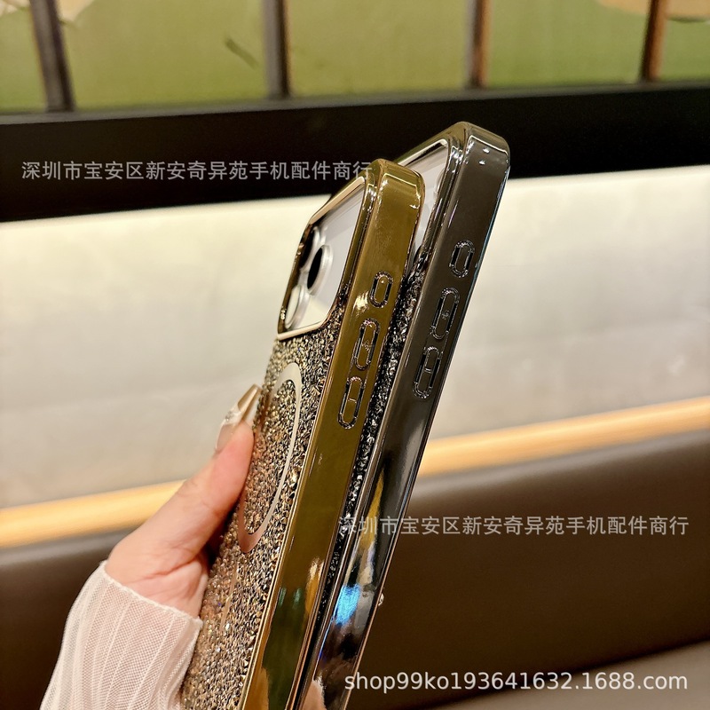 电镀轻奢水钻磁吸保护套适用iPhone17Promax跨境爆款苹果16手机壳|undefined