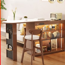 实木岛台餐桌一体家用隔断伸缩折叠中古风吧台伸缩小户型客厅家具