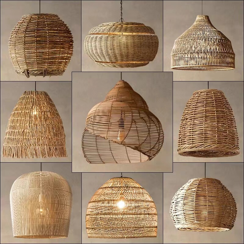 Wabi-Sabi Style Southeast Asian Pendant Light for Living Room and Dining Room, Decorative Ambiance Light, Vintage Tea Room Lighting, Rattan Pendant Light