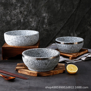 Korean style stone pot stone bowl authentic South Korea cuisine high temperature resistant natural stone pot bibimbap stone pot bubble chicken for commercial use