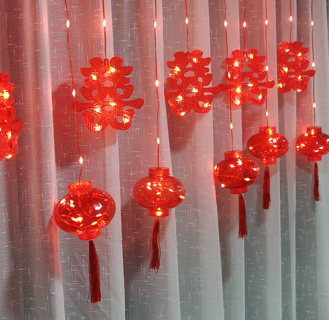 Luces de cadena Año Nuevo luces decorativas Piscis luces de colores Festival de Primavera 2024 fu carácter nuevo Fuwa Año Nuevo cortina pequeña linterna roja
