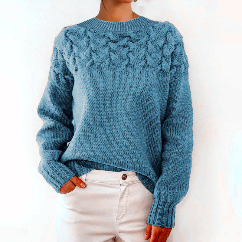 Cross-Border Spot Women's Clothing Independent Station Ebay Fashion Cable Braided Details High Collar Long-Sleeved Sweater for Women