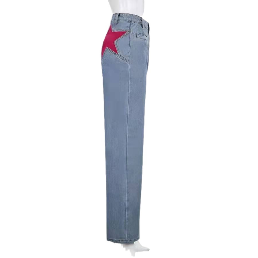 Pantalones vaqueros de corte bota para mujer, estilo retro, de cintura media, con cinco puntos en contraste en la espalda, para primavera y verano_voghion.com