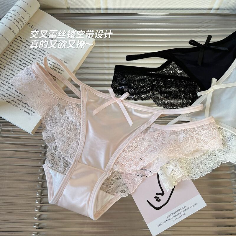 Charming Cut Out*French Sexy Women's Lace Underwear Pure Cotton Crotch Girl Breathable Pure Lust Style Low Waist Briefs