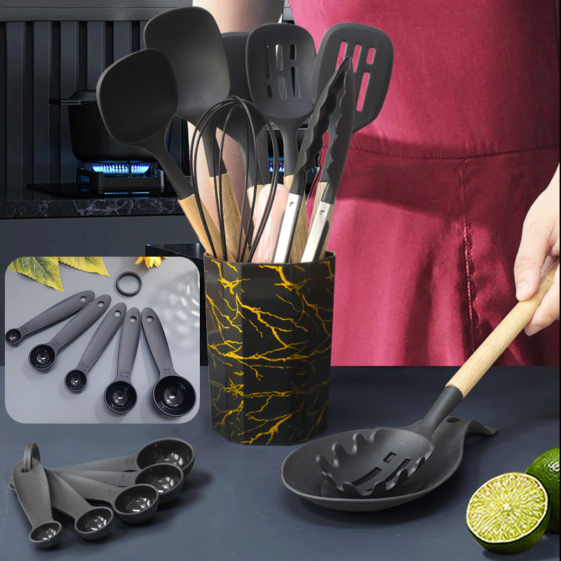 Espátula de silicona, cuchara de sopa, juego de 12 piezas, sartén antiadherente, pala de silicona de grado alimenticio, juego de utensilios de cocina de silicona resistente a altas temperaturas para el hogar