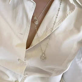 韩国代购同款玫瑰花项链s925通体纯银轻奢小众设计款毛衣链N0407