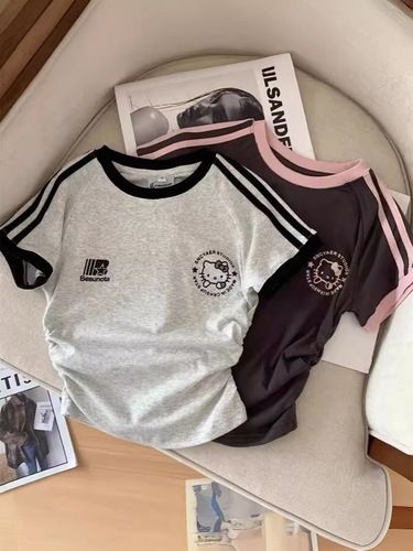 Pure Desire Style Short Student Top, Hot Babe Fitted Summer Short Sleeve T-Shirt for Women, American Design Sense, Ins Inspired