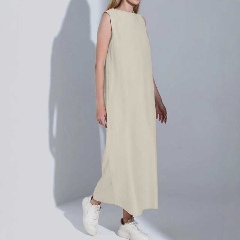 Summer New Solid Color Sleeveless Dress Loose Long Casual Dress