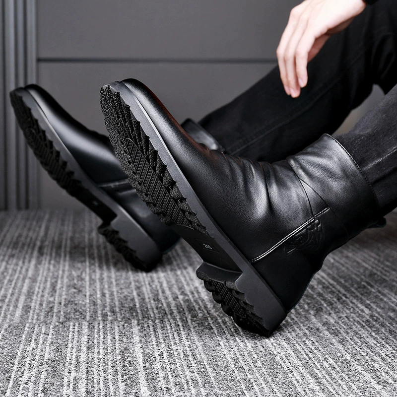 Leather boots Martens with zipper — cowhide ankle boots, fleece-lined option
