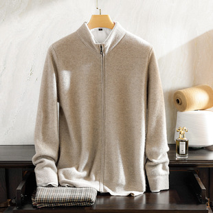 Crewneck Mountain Cashmere Sweater Men's Cardigan Zipper Thickened Jacket Autumn and Winter Dad's Sweater Business Knitted Pure Cashmere