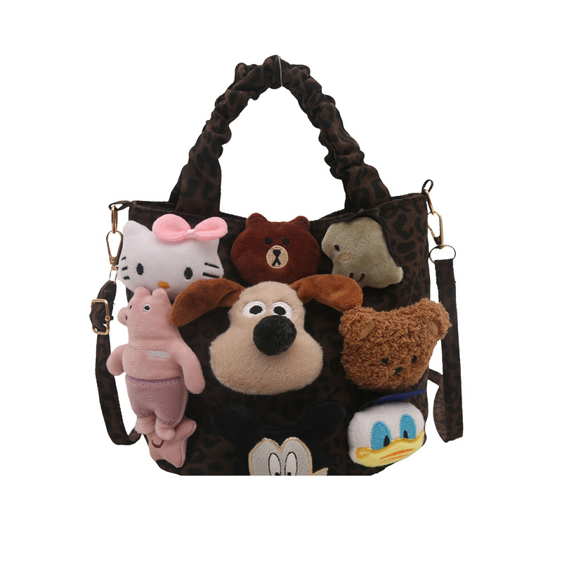 Cartoon puppy bolso de muñeca mujer 2024 nueva moda leopardo estampado bolso de mano bolso de lona versátil