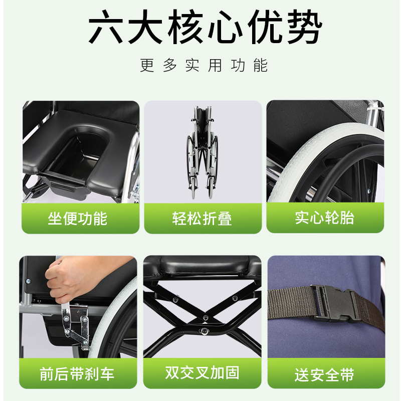 Silla de ruedas para personas mayores con asiento sanitario, plegable, ligera, multifuncional, silla de ruedas para personas con discapacidad, andador de acero de alto carbono. image 4