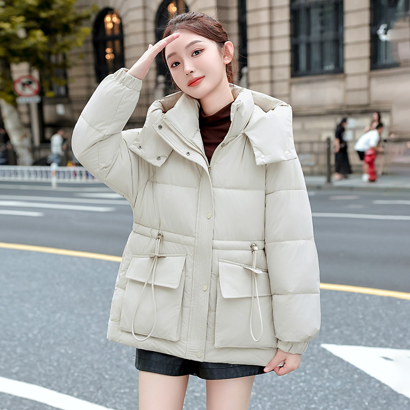 Algodón de mujer corta cintura gruesa chaqueta con capuzas otoño y invierno nuevo estilo coreano chaqueta de algodón de moda suelta cálida image 6