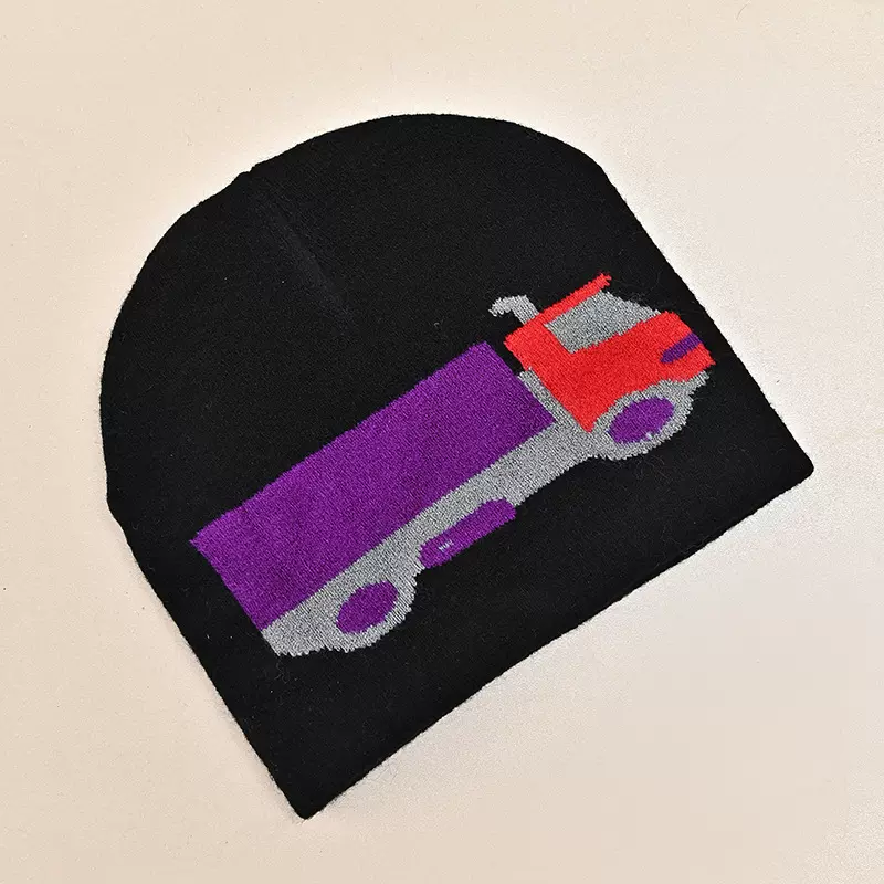 嘻哈针织帽提花帽腈纶透气潮流卡通印花成人帽保暖防风毛线帽