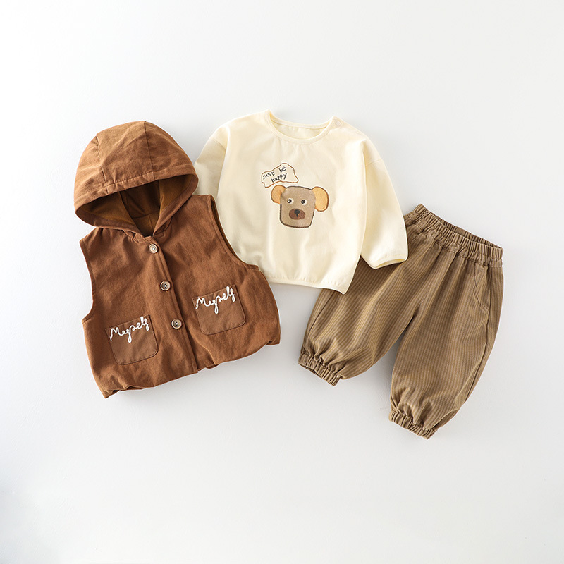 소년의 가을 조끼 3 조각 세트 소년의  의 봄과 가을 옷 서양식  바지  의 세트 후드