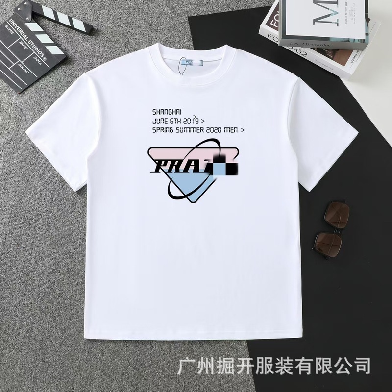 クロスボーダー 2025 夏のトレンドブランド P ファミリー新レタープリントラウンドネック Tシャツカジュアルファッショントレンド半袖男性と女性|undefined
