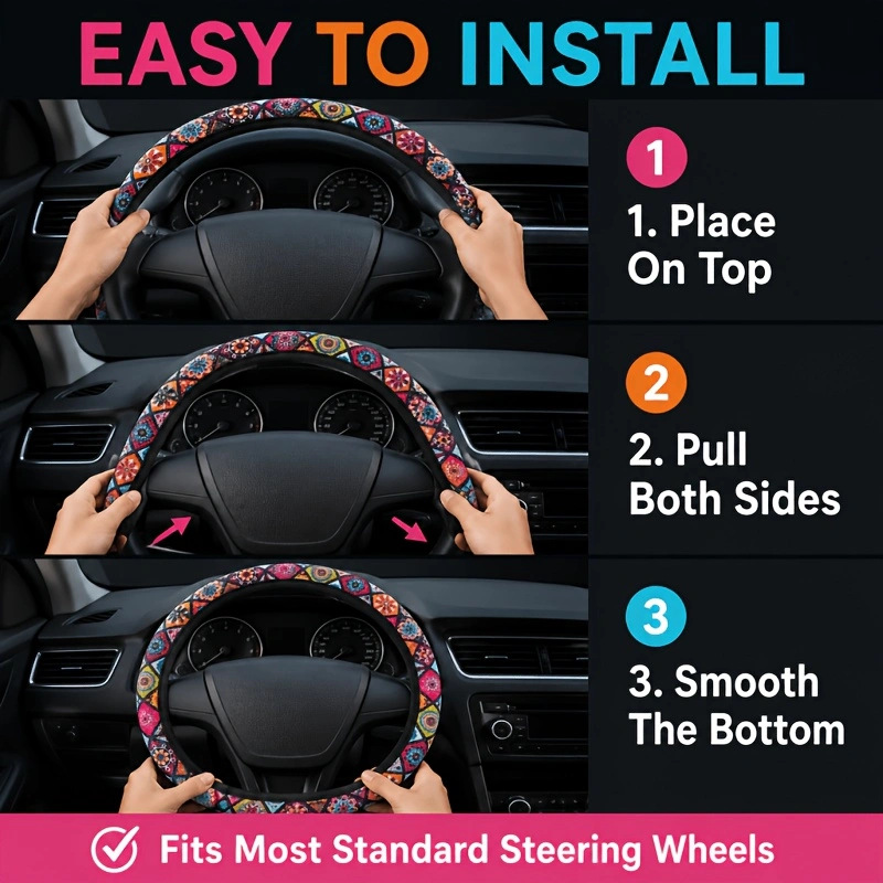 Elastic Printed Steering Wheel Cover Without Inner Ring, Specially Designed for Aliexpress, Amazon, Temu, Cross-Border Foreign Trade, New Model