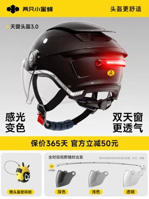 Lion Safety Helmet | Motosiklet kaskı (dəbilqə) - 30-tail-light-model-color-changing-short-mirror-uv-blocking-rate-99-shiny-stone-black