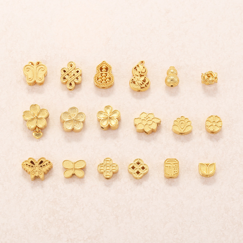 S925银沙金葫芦莲花如意隔珠编织散珠隔珠DIY串珠手链文玩配件P19