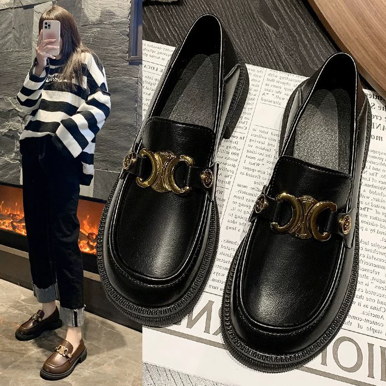 Винтажные Лоферы женские, новинка весны 2023, маленькие кожаные туфли на толстой подошве, Повседневная модная универсальная нишевая женская обувь без шнуровки