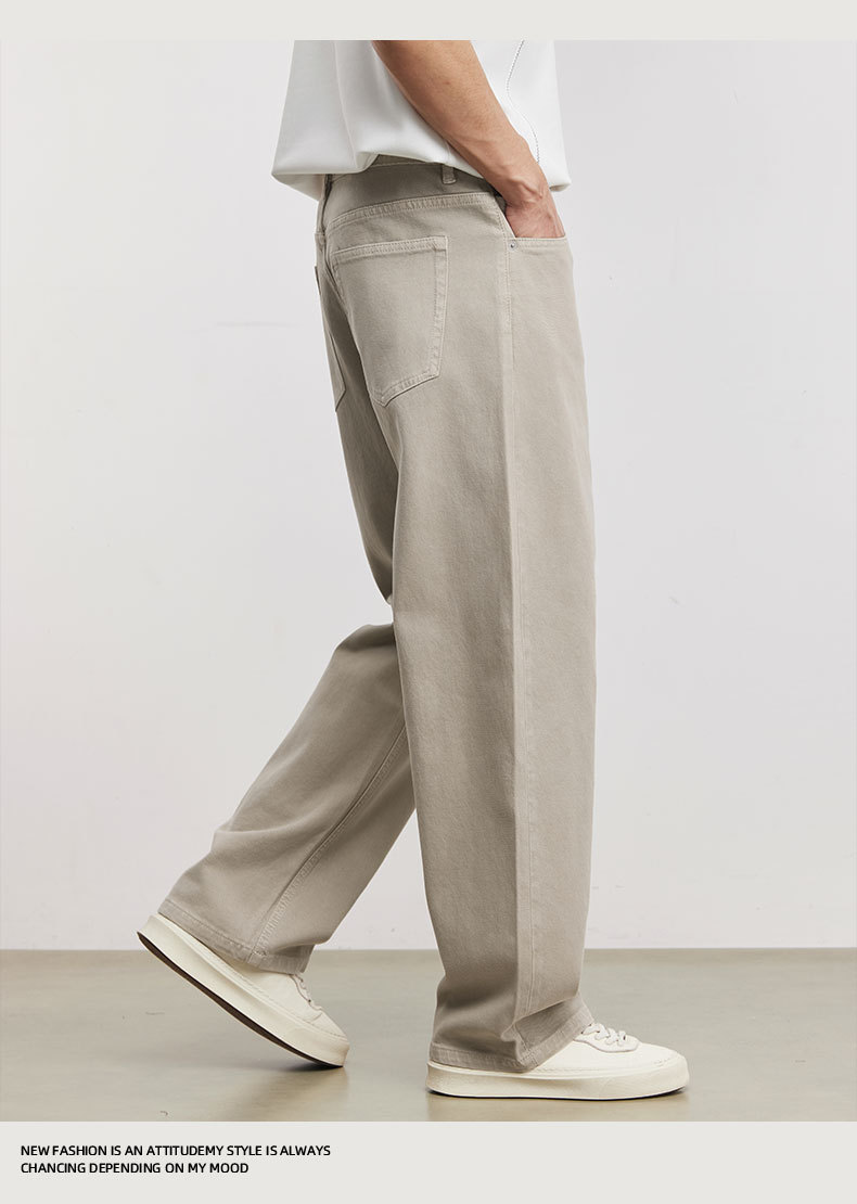 Quần jean nam ống rộng phong cách Mỹ cổ điển, chất liệu cotton pha, hiệu ứng làm cũ — Xám Paris chi tiết 8