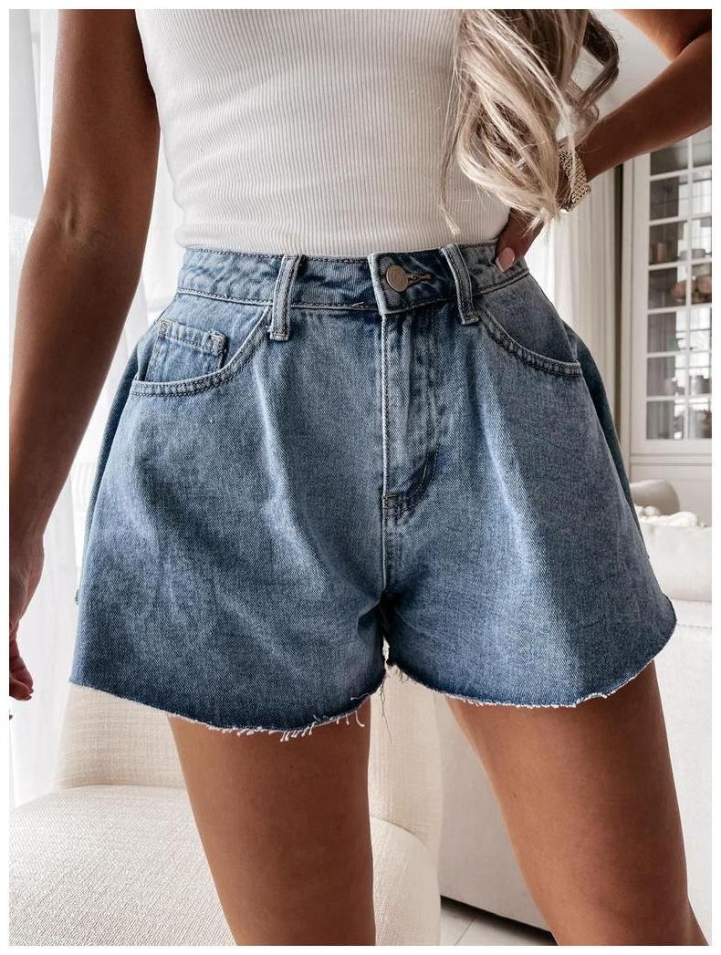 High Waist Washed Wide Leg Denim Shorts NSJRM81849